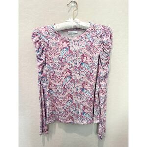 MAISON D’ AMELIE | Pink Paisley Fitted Knit Ruched Long Sleeve Top | XS